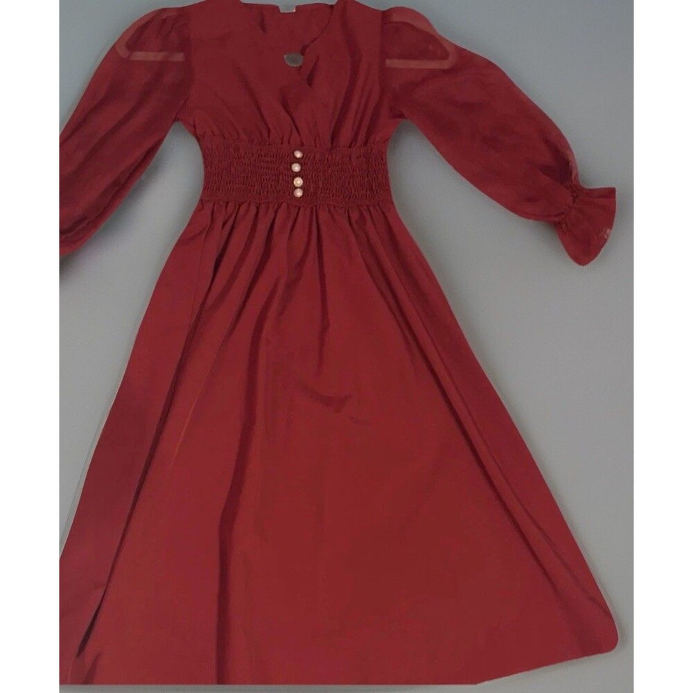 Girls burgundy Chiffon A-Line Dress 8Y cottagecore princess Ruffle romantic
